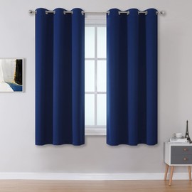 DUALIFE Navy Blue Blackout Curtains 54 Inch Length for Bedroom Thermal Insulated Blue Solid Window Drapes with Grommet Curtains Panels for Living Room Boys Kids Room 38x54 Inches Long