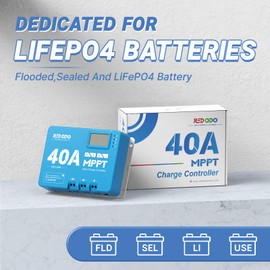 Redodo 40 Amp MPPT 12V/24V DC Input Solar Charge Controller with Built-in Bluetooth Module, Parameter Adjustable LCD Display LED Indicators