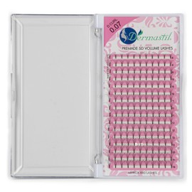 Dermastil 5D Premade Handmade Volume Eyelashes, D Curl, Thickness 0.07 mm, Ready Fan without Knots for Eyelash Extension, PBT, Vegan, 16 Strips Box (15 mm)