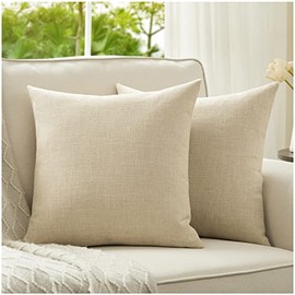 Anickal Neutral Pillow Covers 16x16 Inch Set of 2 Rustic Linen Square Decorative Throw Pillow Covers for Sofa Couch Farmhouse Home Decorations