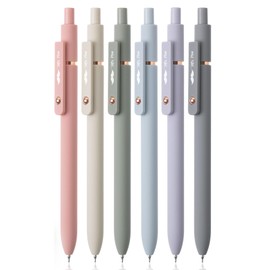 Mr. Pen- Retractable Gel Pens with Rose Gold Ring and Ball, 6 Pack, Morandi Barrels, Japanese Black Gel Pens, Fast Dry, Fine Point 0.5mm