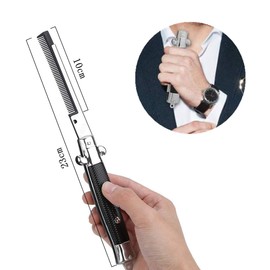 Switchblade Comb, Foldable Stainless Steel Hair Comb with Automatic Push Button Metal Spring Jump Brush for Beard Mustache, Men Oil Hair Styling Accessories (1# L, Black)