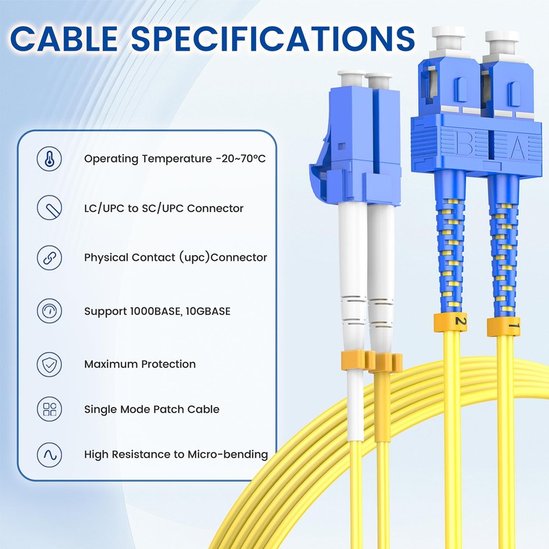 SpeedyCables- 1M (3ft) OS2 LC to SC Fiber Patch Cable