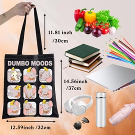 BWWKTOP Elephant Dumbo Tote Bag Dumbo Cartoon Inspired Gift Flying Elephant Dumbo Moods Shoulder Bag Bag For Movie Fans (Dumbo Moods BL)