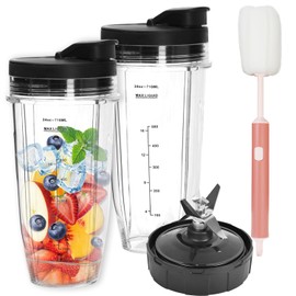 2025 Upgrade 2 * 24oz Ninja Blender Cups Replacement with 2*To-Go and 7 Fins Extractor Blade Lids compatible with Nutri Ninja Blenders, Blender Bottles for Auto iQ Smoothie Cups Ninja Cups BL/CT/NN