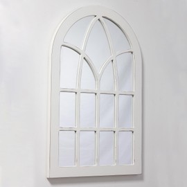 Sintosin Farmhouse Large Arched Window Pane Mirror Wall Decor 36 x 24 inch, Hanging Rustic White Mirror Window, Decorative Cathedral Wall Mounted Wood Mirror for Living Room Bedroom