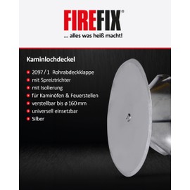FIREFIX 2097/1 Kaminlochdeckel mit Spreiztrichter & Isolierung I Kaminabdeckung aus verzinktem Stahl für Kaminanschlüsse I Verstellbar bis ø 160mm, Silber