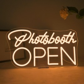 ineonlife Photobooth Open Neon Sign, Photobooth LED Sign Warm White for Wall Decor, Letter LED Lettering Sign for Photography, Wall Pictures, Weddings, Engagement Parties