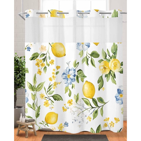 No Hooks Shower Curtain and Snap-in Liner Sets 72"x72",Summer Farm
