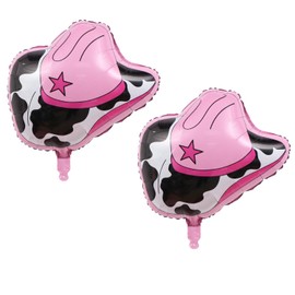 SALOCY 2pcs Pink Cowgirl Hat Foil Balloons, Western Cowgirl Birthday Party Decorations, Self Sealing, 20*19 inches, 24*17 inches