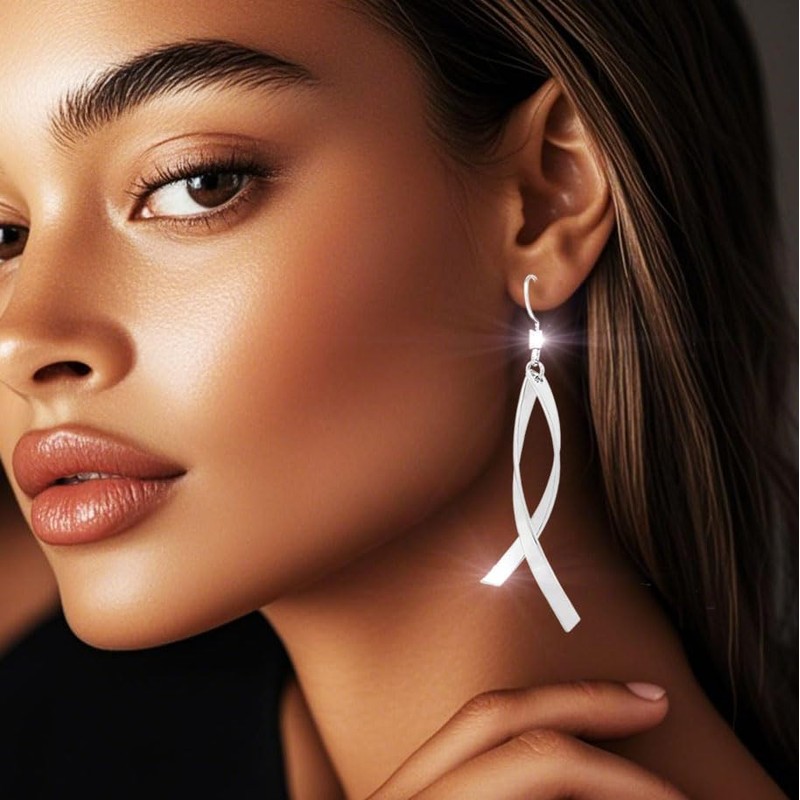 Campsis Silver Dangle Earrings for women, Leverback Hook Earrings