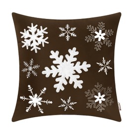 BRAWARM Christmas Pillow Cover 20 X 20 Inches, Coffee Snowflake Embroidered Pillow Cover, Soft Velvet Decorative Throw Pillow for Couch Bed Sofa Living Room Home