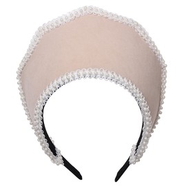 Renaissance Elizabethan Tudor Queen Royal Coronet Hooded Hat for Women Anne Boleyn Headband Victorian Headpiece (Beige)