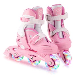 LOCAVUN Inline Skates for Girls and Kids, Roller Skates Blades with 4 Size Adjustable Light up Wheels for Kids Girls Beginner Indoor Outdoor Sports Games
