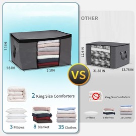 Clothes Storage, Foldable Blanket Storage Bags, Storage Containers for Organizing Bedroom, Closet, Clothing, Comforter, Organization and Storage with Lids and Handle, Grey (4-Pack)