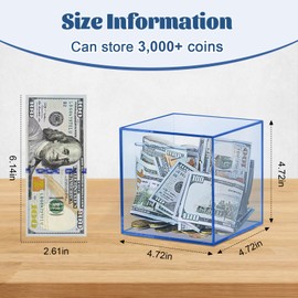 Imeepa Clear Piggy Bank for Adults & Kids - Acrylic Money Savings Box for Cash & Coin, Must Break to Open, Unopenable Piggy Bank for Boys Girls(Blue, 4.72'')