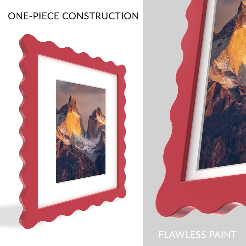SZYUU 8x10 Wavy Picture Frame with Mat for 5x7, Real