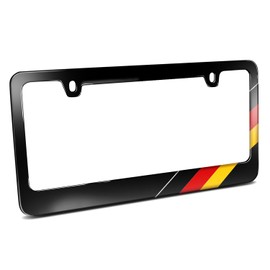 iPick Image Made for German Flag Off-Center in Sports Racing Stripe Black Metal License Plate Frame