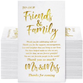 Hotop 100 Pcs 100 Pcs Wedding Napkins Mr & Mrs Dinner Napkins for Reception Disposable Decorative Towels for Wedding Shower Banquet Rehearsal Dinner Decor (Gold)