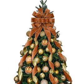 BUVANE Christmas Tree Topper,48x13 Inches Velvet Toppers Bow,Large Decorative Bows for Christmas Decoration (Khaki)