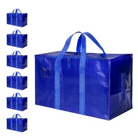 Simple Deluxe 6 Pack Heavy Duty Moving Bags with Reinforced Zippers & Comfortable Handles, Extra Large Foldable Storage Totes for Clothes, College Dorm, Blue