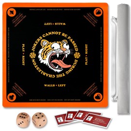 TANSOREX Mahjong Mat with Rules for Table,Travel Mahjong Set,Non-Slip and Silent,Comes with 2 Dice and 1 Coral Velvet Mahjong Mat Storage Bag,Mahjong Cards 2025(Black)
