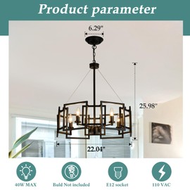 ZGLAOJT Modern Chandelier Black Geometric Pendant Lighting Fixture 5-Light Metal Farmhouse Chandelier for Dining Room Living Room entryway Kitchen Bedroom Island