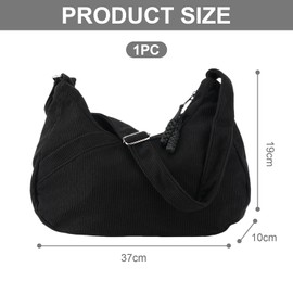 FloralGrace Large Crescent Moon Crossbody Bag Women's Shoulder Bag, Cord Bag, Crossbody Bag, Corduroy Shoulder Bag, Hobo Bag, Shoulder Bag (Beige), black, L