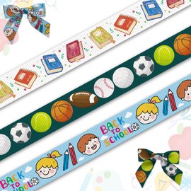 Blinket 3/5" Back to School Ribbon for Kindergarten Decor 15 Yard, Books Balls Patterns Ribbons for School Decor Grosgrain Craft Ribbon for Back to School Party Hair Bows Gift Wrapping DIY Supplies