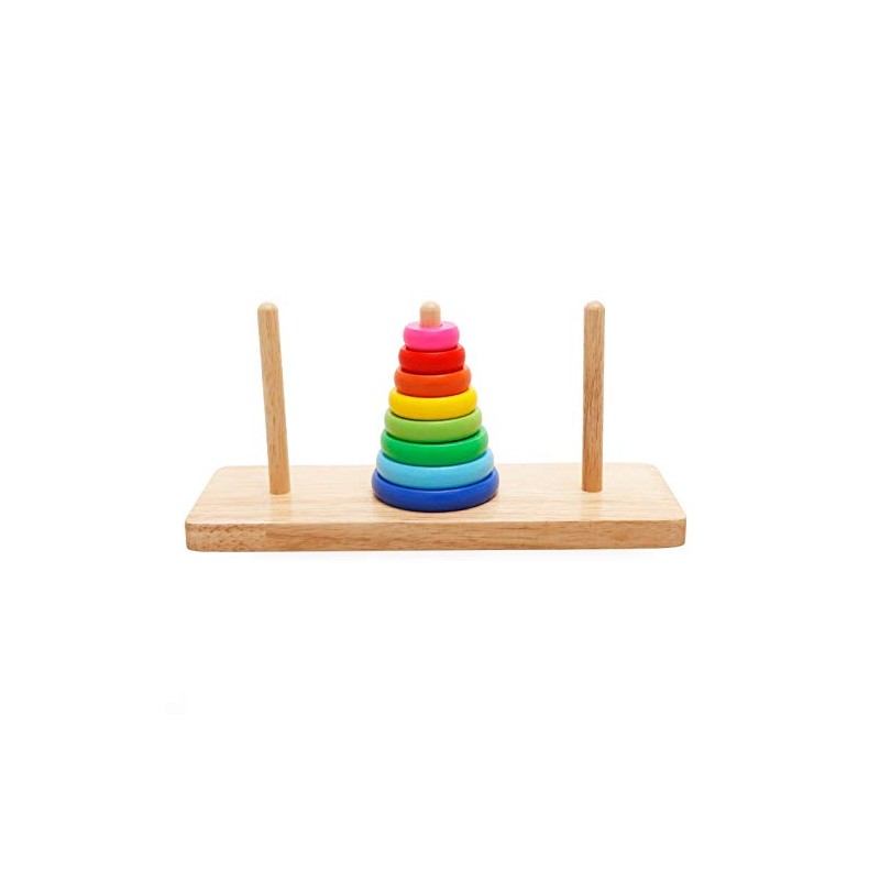 Wooden Tower of Hanoi Intellectual Toy Brain Teaser 8 Rings