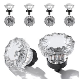 Vintage Cabinet Knobs Crystal Cabinets Knob 8 Pack, Matte Black Base And Clear Crystal Small Pull For Closet Dresser Drawers Cupboard Wardrobe, Solid Alloy Retro Pulls Single-Hole Old Fashioned Handle