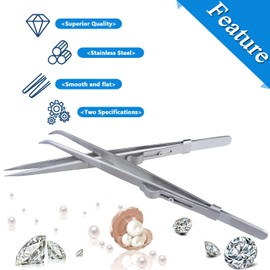 Bestgle 2 Pcs Tweezer Set, Stainless Steel Fine Tipped Precision Tweezers Multipurpose Straight and Curved Non-Slip Locking Tweezers for Jewelry Diamond Stone GEM Making DIY Craft