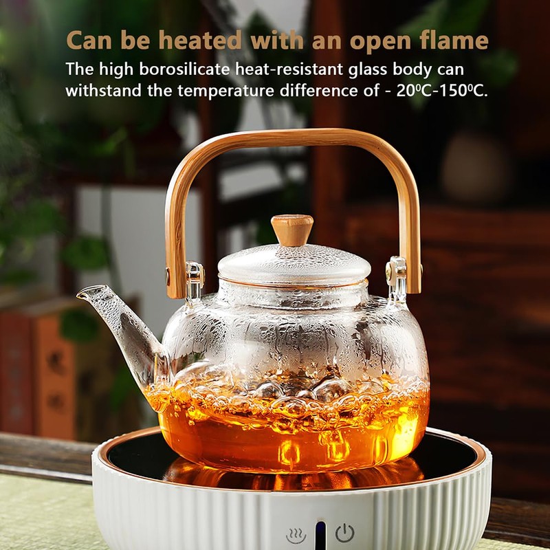 CUNHUY Glass Tea Pot Teapot for Stovetop Safe, Clear Teapot,