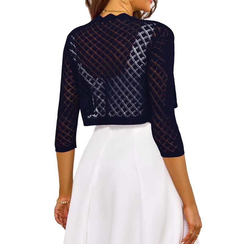 LIENRIDY Women's 2024 Cropped Cardigan 3/4 Sleeve Hollowed-Out Open Front