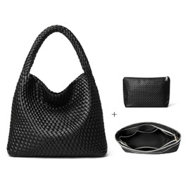 DAILANDO Fashion Woven Tote Bag For Women Lightweight Stylish Shoulder Purse (Version 2-Black)