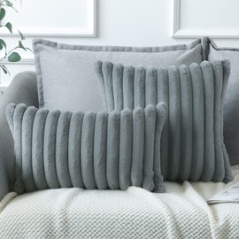 Soleebee Plush Velvet Cushion Covers, Set of 2, Soft Artificial Fur, Decorative Sofa Cushion Covers, for Couch, Bedroom, Home, Car Decoration, 50 x 50 cm, Grey