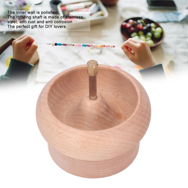 Bead Spinner DIY Beading Turning Bowl 10cm Wooden Manual Beading