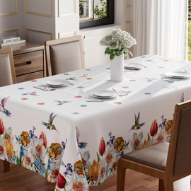BOTB LIHM Colorful Tulips Flowers Birds Spring Tablecloth Rectangle Washable Table Covers for Summer Seasonal Indoor Outdoor Dining Table Home Party Decorations 60x84 Inch