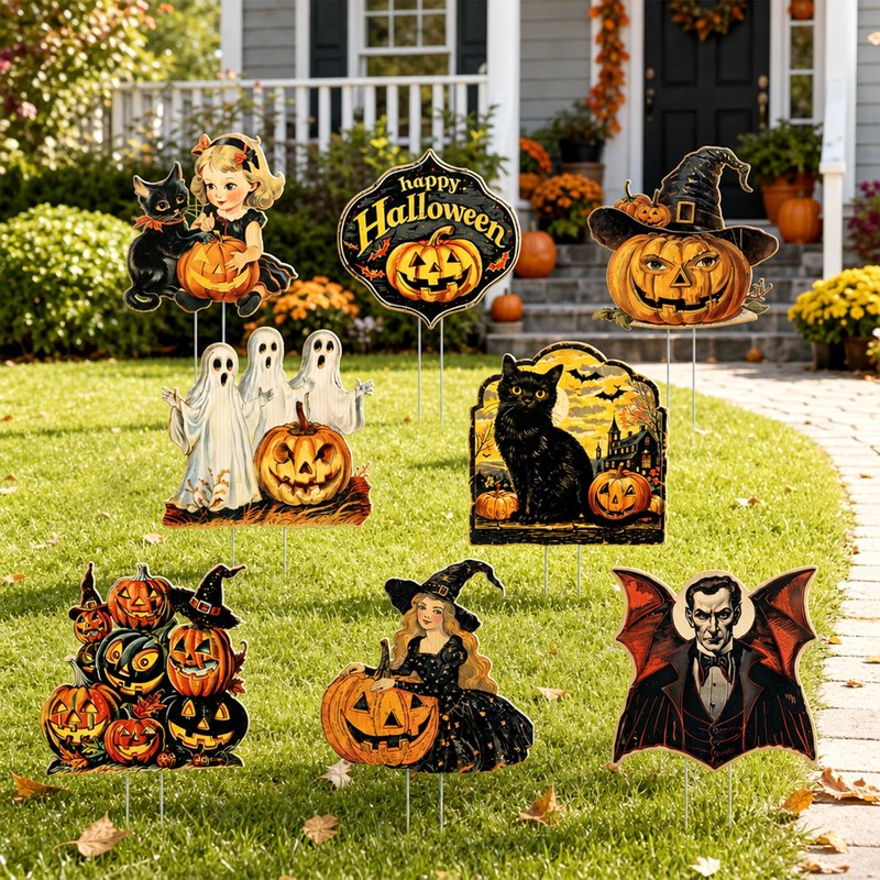8 Pcs Vintage Halloween Yard Signs with Stakes