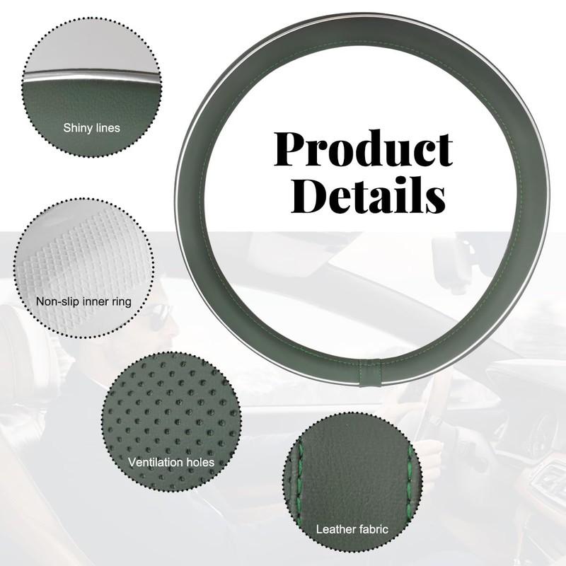 Yourkar Leather Steering Wheel Cover, Breathable Anti-Slip Car Steering Wheel