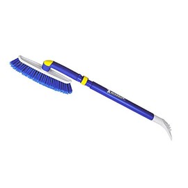 Michelin Hybrid Telescopic 34-50 Inch Snow Brush Multi-Tool, Blue Yellow Grey, with Non-Slip Foam Grips, Detachable Swivel Head, Ice Scraper, and Ice Pick for Snow, Ice, Slush, Car, SUV, Truck
