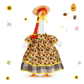 FuWeave Fall Goose Outfit Sunflower Lawn Porch Cement Goose Clothes Costume Harvest Skirts Hat Wig for Fall Thanksgiving Garden Outdoor Patio Yard Statue Art Decor(23 Inch)(17 Inch)