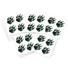 Sports Spirit Temporary Tattoos / 100 Mini Team & School Spirit Designs/Skin Safe/Removable (Green Wolf Paw)