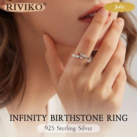 RIVIKO Infinity Symbol Birthstone Open Ring for Women Adjustable 925 Sterling Silver Rings Comfort Fit Size 6-9 Women Birthday Anniversary Valentine's Jewelry Gift for Wife Mother Girlfriend Her