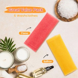 Daily Spa Renewal Exfoliating Washcloth, Exfoliating Shower Towel, Exfoliating Body Cloth, 6 PCS, Flame & Saffron