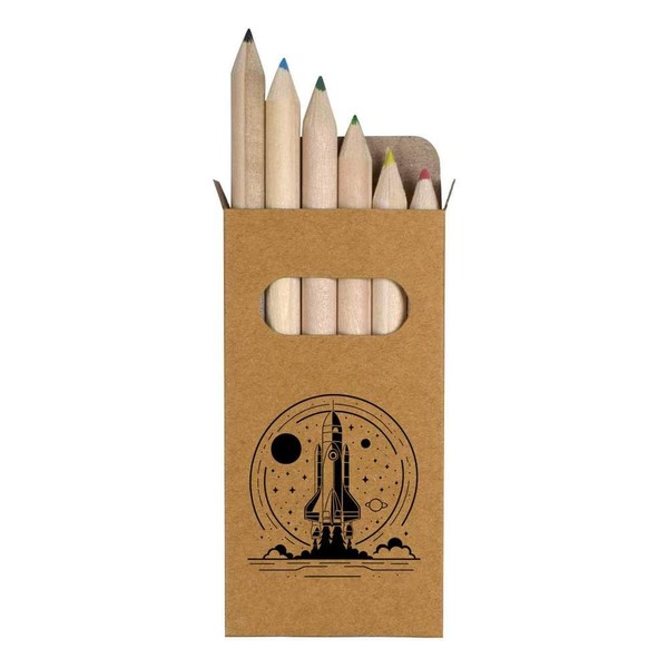 Azeeda 6 x 'Rocket Launchpad' Short 85mm Pencils/Coloured Pencil Set