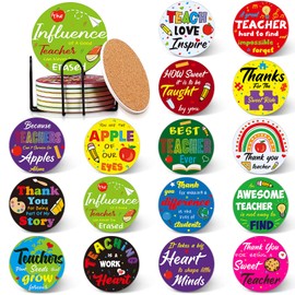 Sumind 16 Pcs Teacher Appreciation Gifts Thank You Cups Mats Graduations Ceramic Coasters Gifts for Teacher for Home