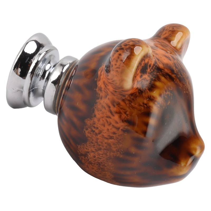 6PCS Bear Door Knob Orange Zinc Alloy Ceramic Decorative Bear