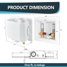 Seelink Washing Machine Outlet Box, Center Drain/Side Drain, 1/2 Inch Pex-A Inlet x 3/4 Inch MHT Outlet Connection, Laundry Washer Valve Outlet Box, with Stainless Steel Water Hammer Arrestor(WM008)