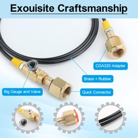 CO2 Tank Refill Station Charging Adapter with 60 Inch Hose for Filling Soda Machine CO2 Adapter Quick Connector Hose CGA320 to CGA320 Threaded CO2 Tansfer Tank